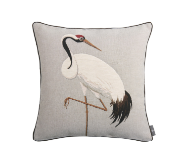 Coussin Jacquard GRUE fond gris  Art de Lys