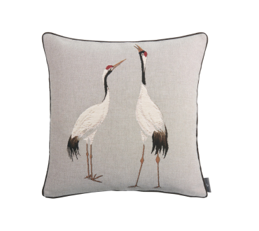 Coussin jacquard DUO GRUES fond gris Art de Lys