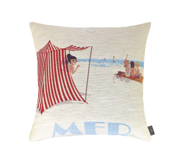 Coussin Jacquard CABINE DE PLAGE ROUGE Art de Lys