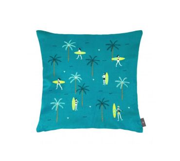 Coussin Surfeurs Velours bleu foncé Art de Lys
